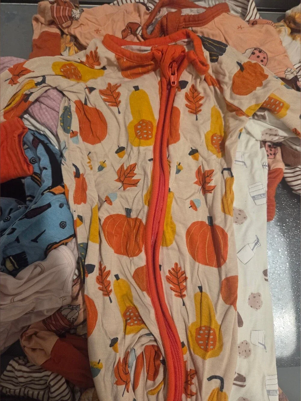 Little Sleepies Pumpkin & Gourd Zip-Front Baby Sleeper - Orange/Yellow on Cream